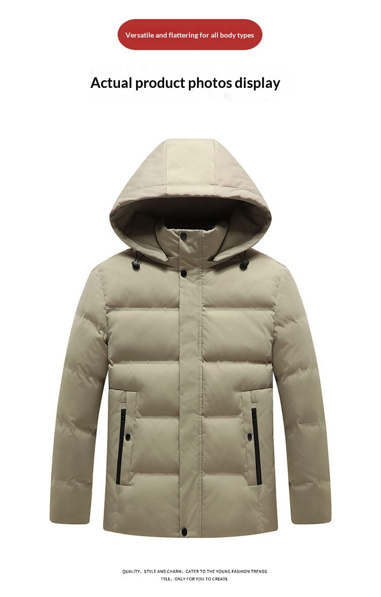 Mens Padded Cotton Coat With Fleece-Lined Detachable Hood