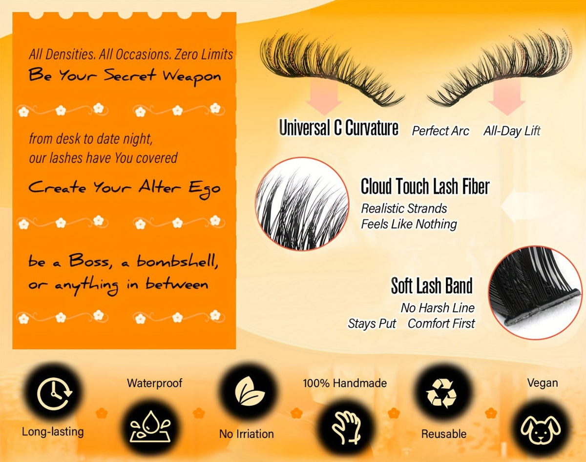 Lash Extension Kit with 708 Clusters in 8-16mm Mixed Lengths and 30D-100D Densities, Glue, Tweezers and Brush — image 10