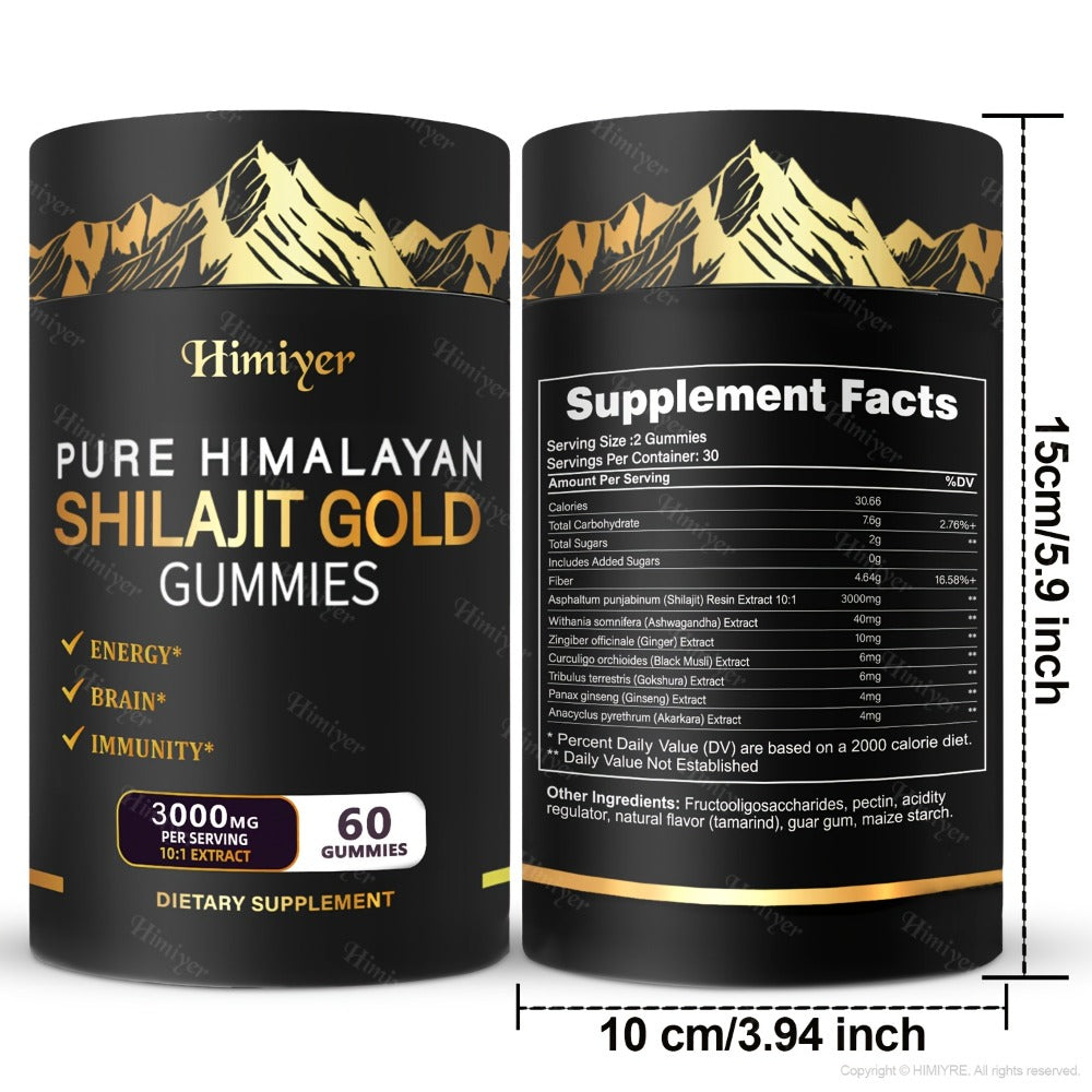 Shilajit Supplement 3000mg with Ginger, Ginseng & Ashwagandha – Pure Fulvic Acid & Multi-Mineral Phytonutrient Formula for En