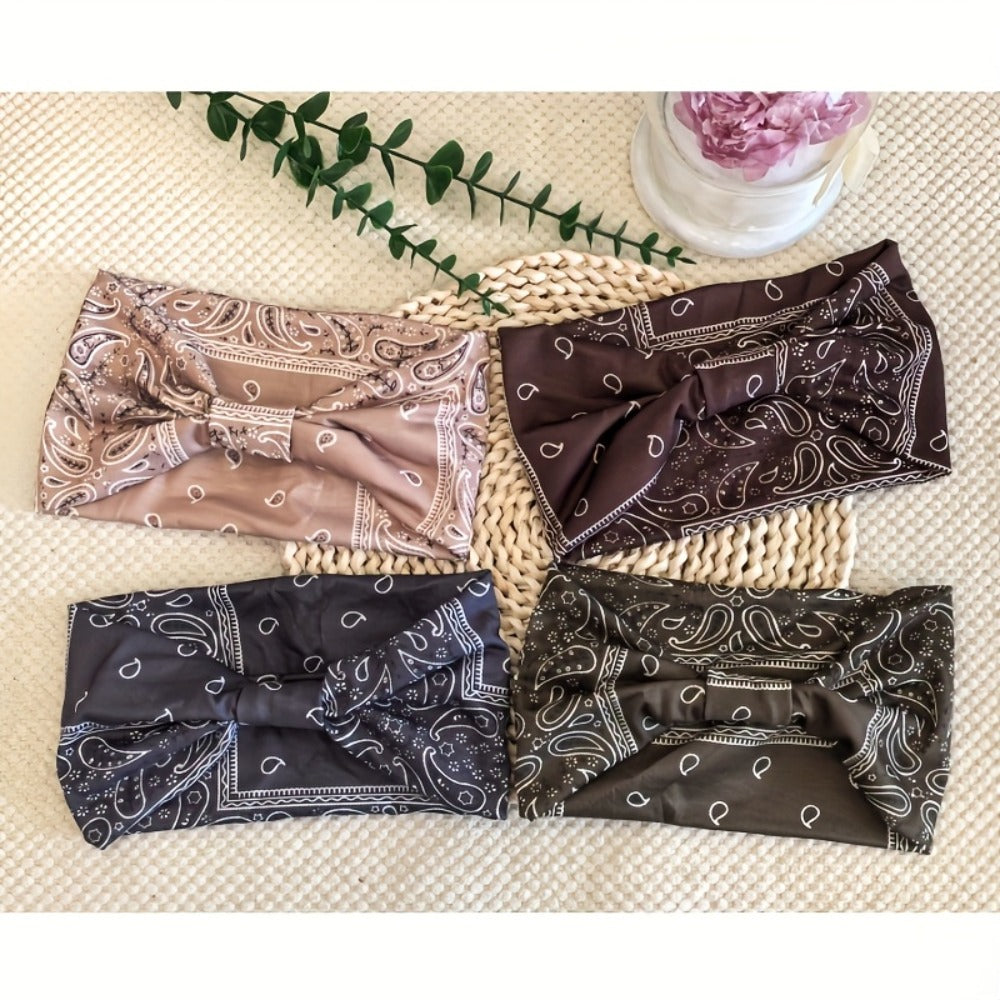 Floral Turban Headbands for Women 8 Pack Non-Slip Elastic Boho Knotted Wide Hair Wrap for Sports Yoga Running Workout Sweatba