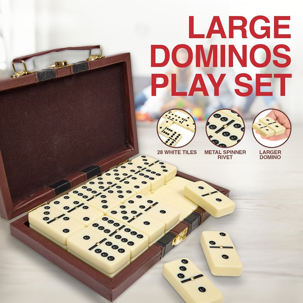 Double Six Dominoes Set 28pcs White – Extra Large Classic Domino Game with Gold Spinner & Premium Storage Box — image 3
