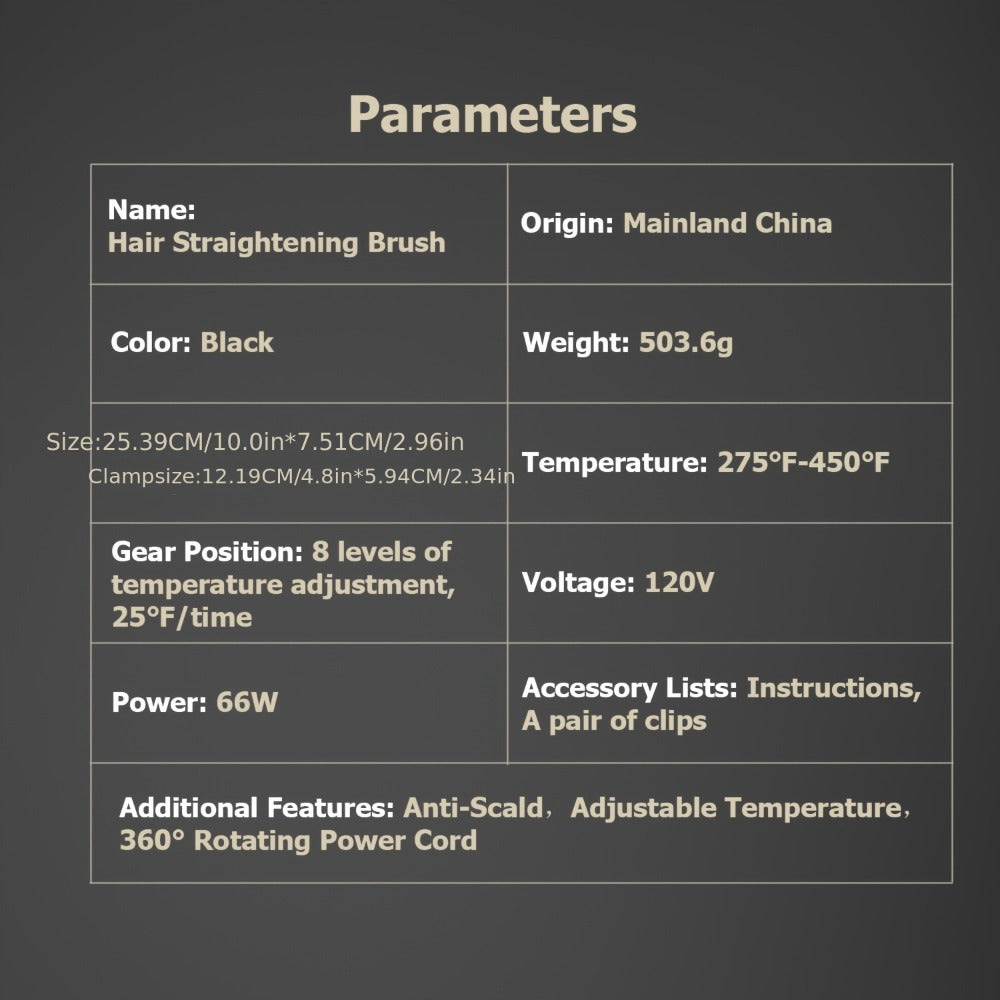 Ceramic Hair Straightener Brush 30 Sec Fast Heat Anti-Scald Straightening Comb Soft Touch, for Home, Travel and Salon Hair St
