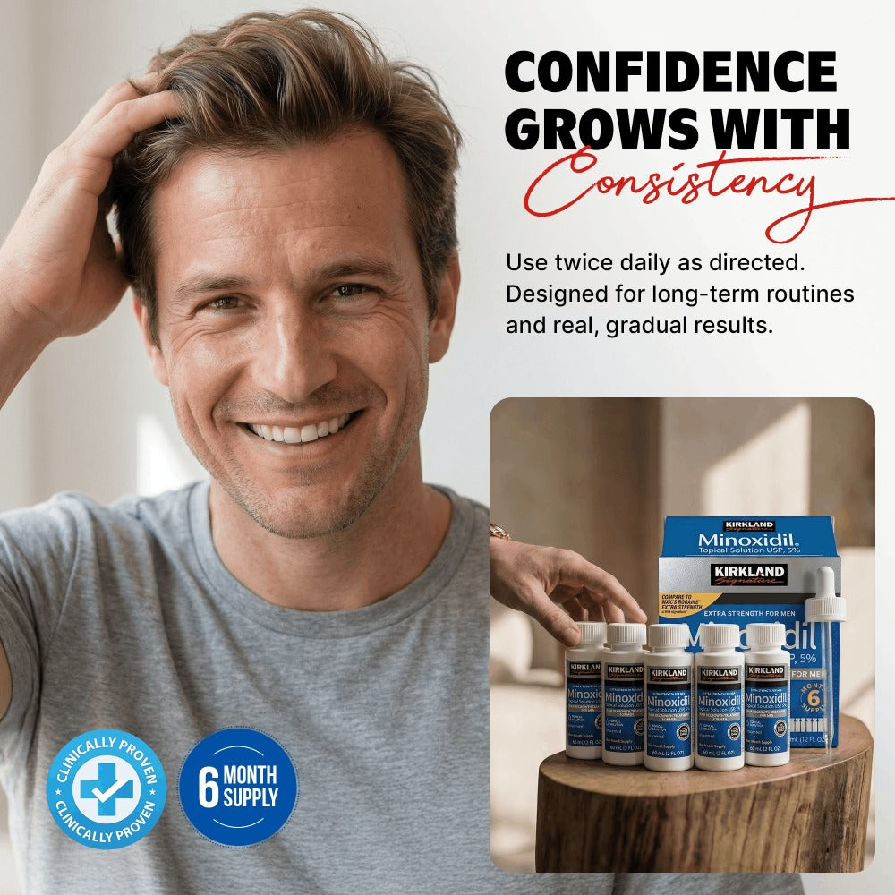 Minoxidil 5% Extra Strength Topical Solution for Men Hair Regrowth - Kirkland Signature 6-Month Supply — image 9
