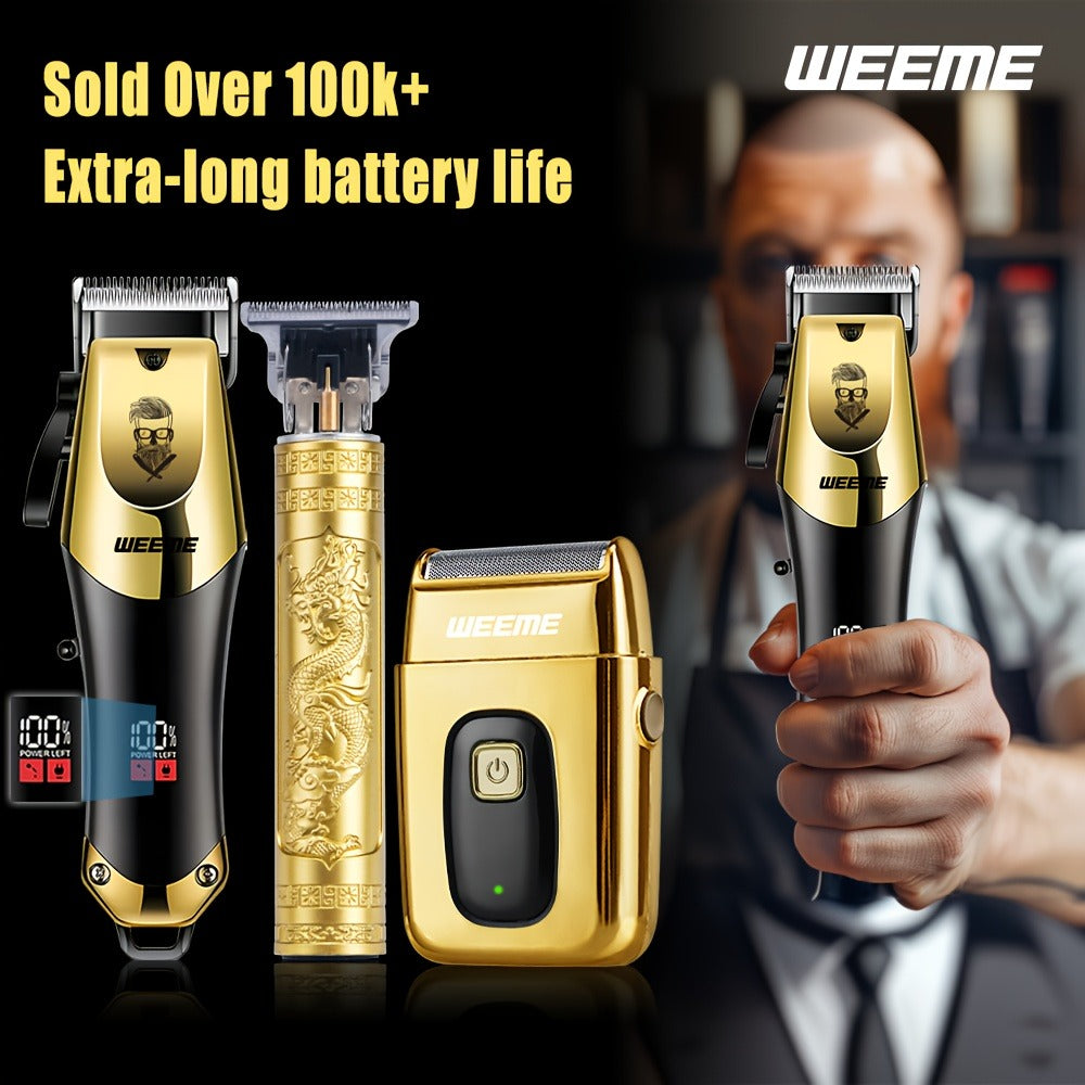 T-Blade Hair Clipper Set for Men – Golden Series USB Rechargeable Trimmer Kit with Guide Combs & Cleaning Brush, 1pc 2pcs 3pc