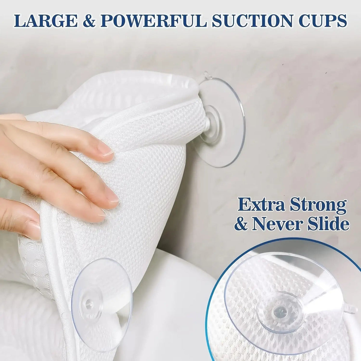 Contoured Bathtub Neck and Back Cushion with 4D Air Mesh, Suction Cups and White or Gray Finish — image 9