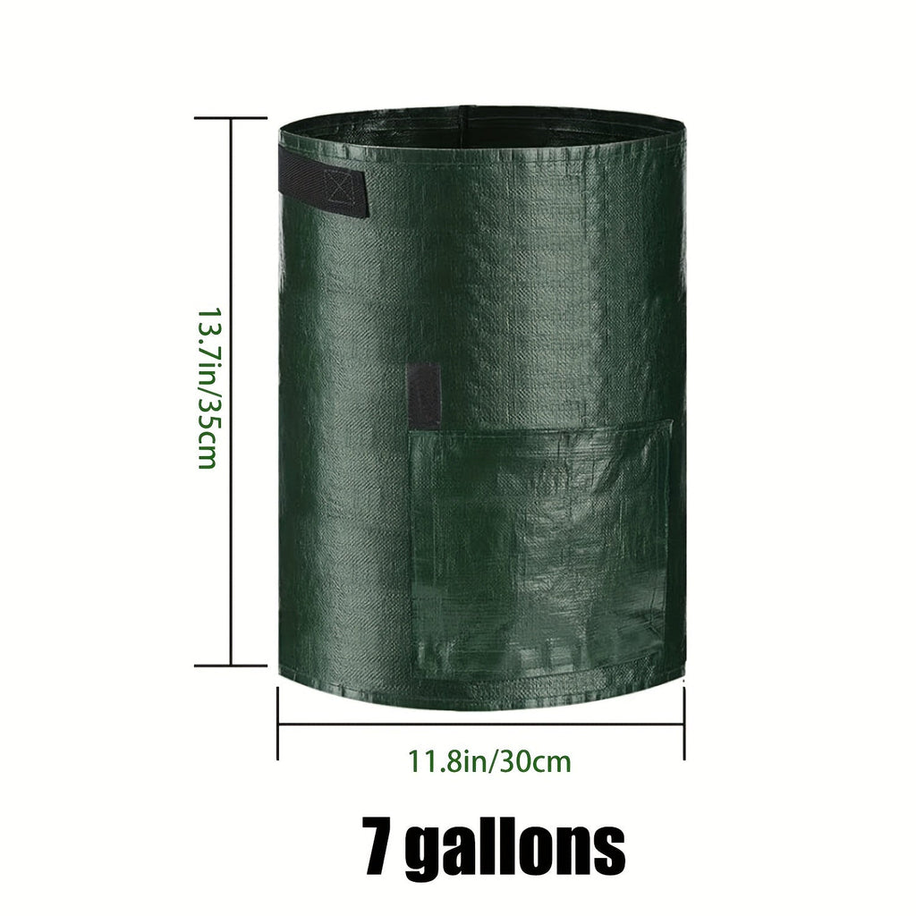 Grow Bags, Four Green 7-Gallon-Labeled Potato Side Harvest Flaps and Carry Handles for Container Planting — image 3