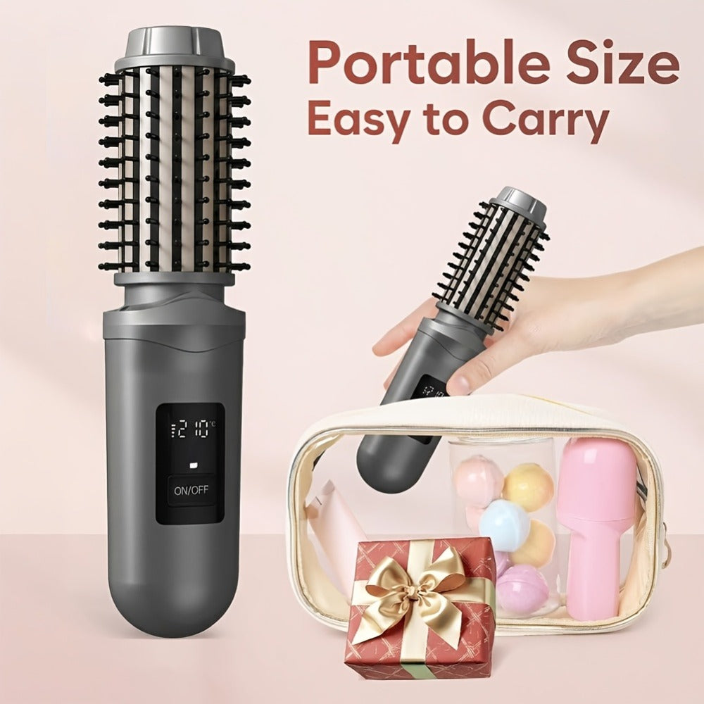 Cordless Hair Curler Brush 2-in-1 Straightener – Rechargeable Wireless Auto Curling Iron, for Home, Travel and Salon Hair Sty