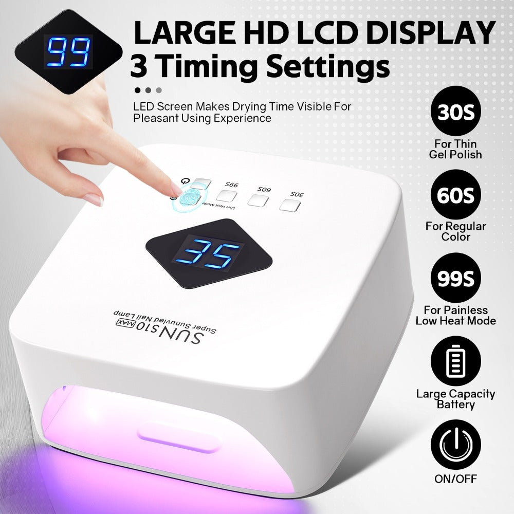 Rechargeable Wireless Nail Lamp 30 LED Beads 365+405nm UV Gel Curing Light 3 Timer Settings Infrared Sensor Portable Nail Dry