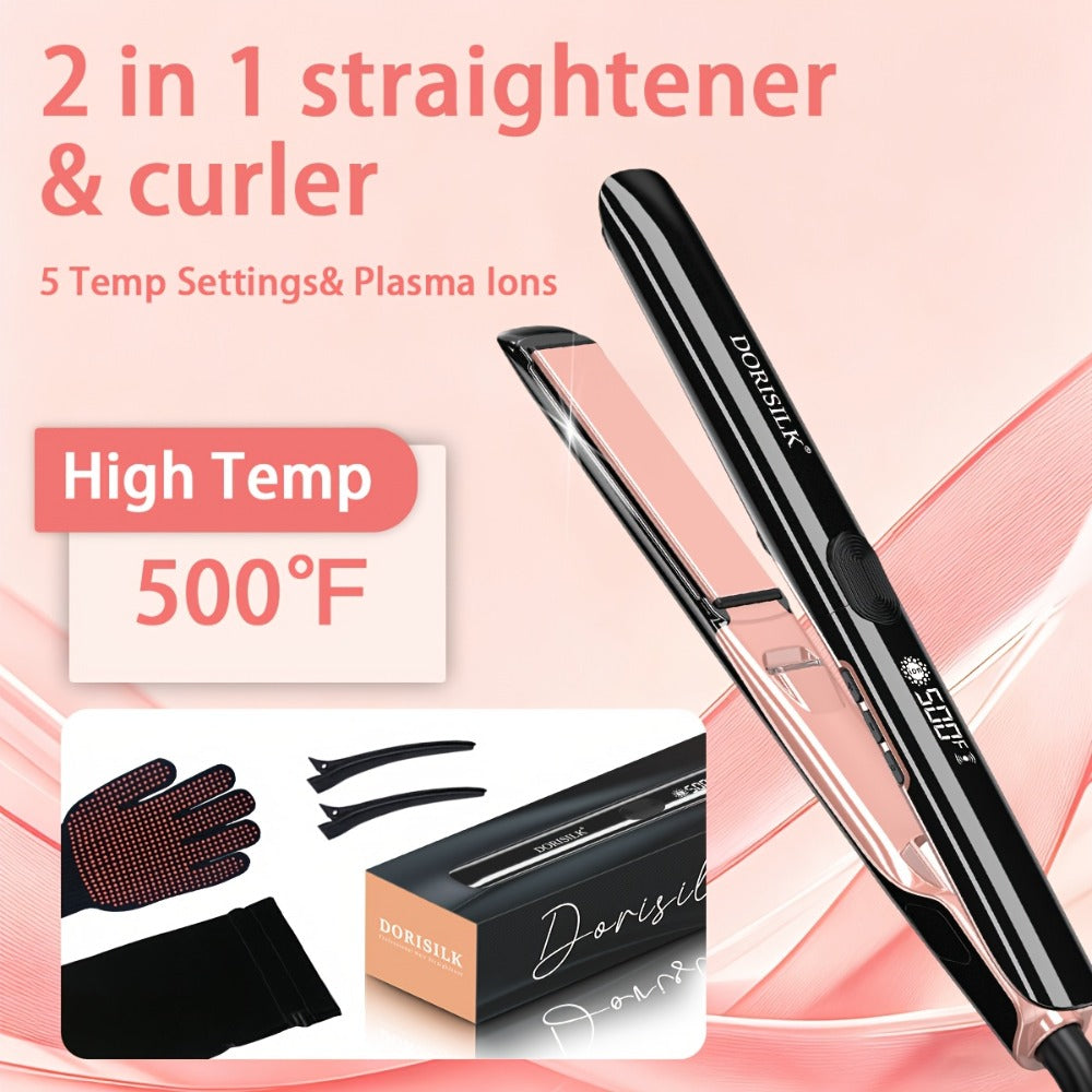 Ceramic Ionic Flat Iron Hair Straightener & Curler 2-in-1 Plasma Anti-Static 260°C 500°F LCD, for Home, Travel and Salon Hair