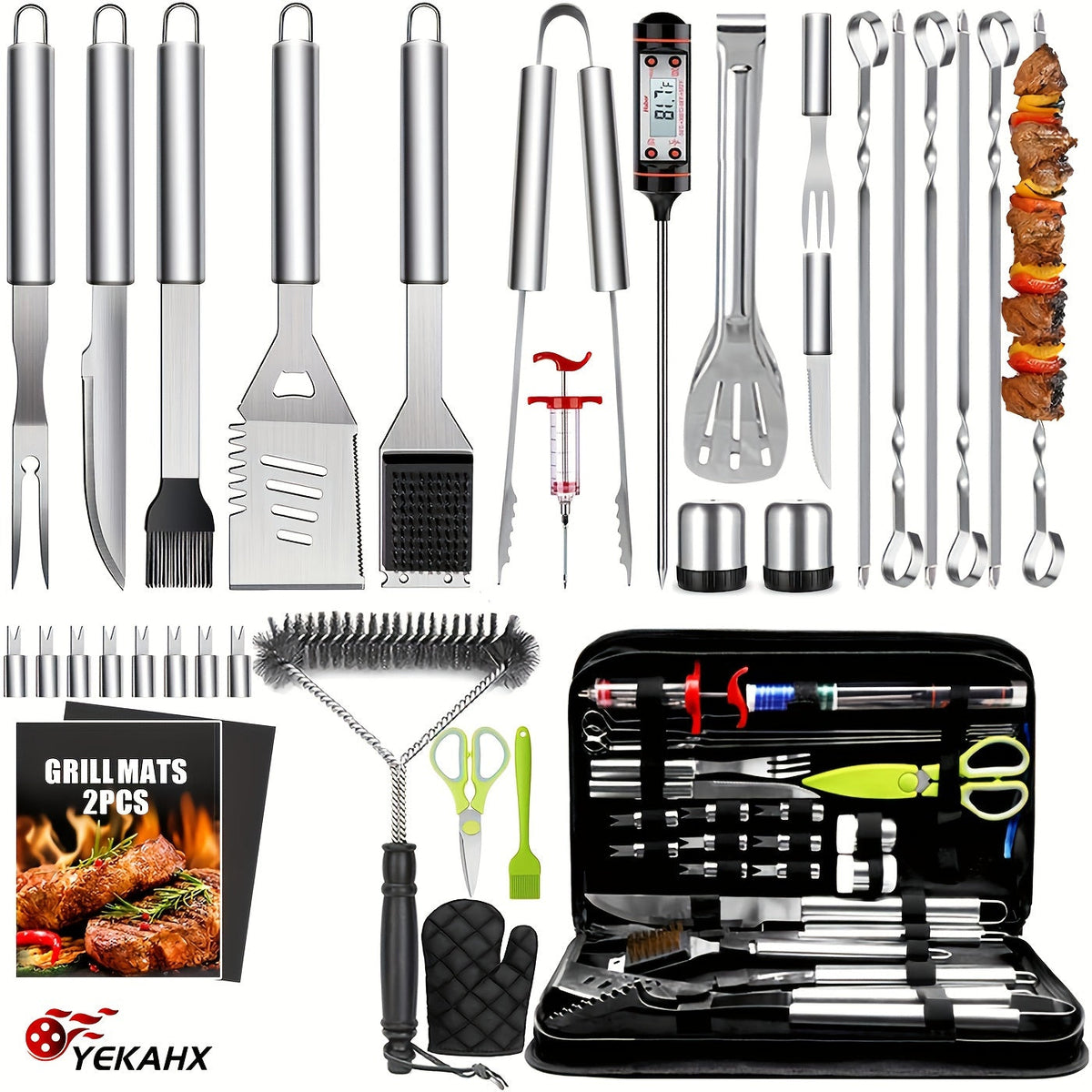 Griddle Tool Set 34 Piece 304 Stainless Steel Flat Top Grill Accessories with Spatula, Tongs & Scraper – Teppanyaki BBQ Tools