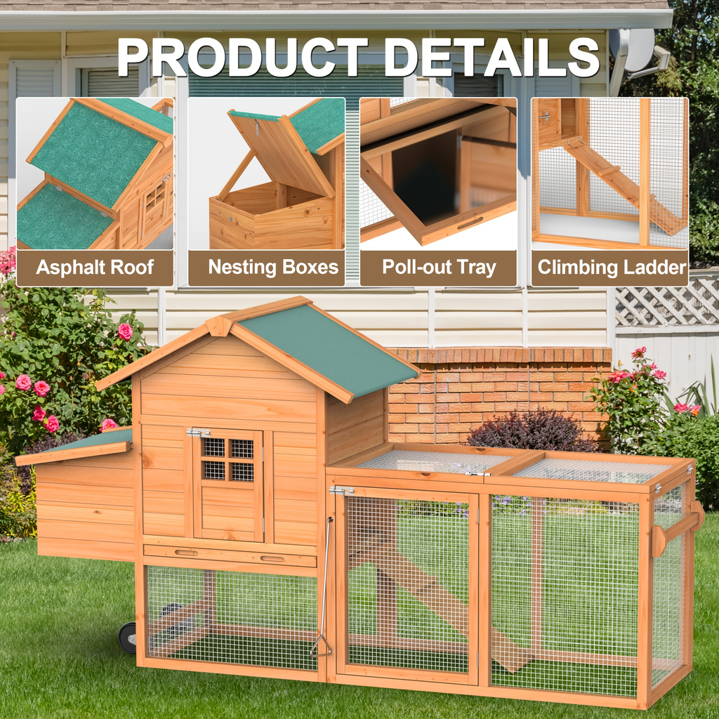 Portable Wooden Chicken Coop with Wheels, Nest Box and Wood Roof or Sunshine Board Run Option — image 14