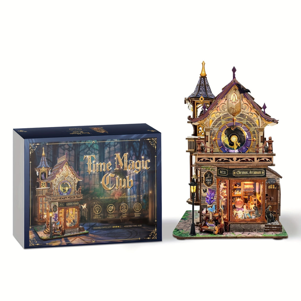DIY Wood Miniature Bookhouse Model Kit SQ-71 Time Magic Club with Mechanical Link System – Adult Collector Dollhouse Display 