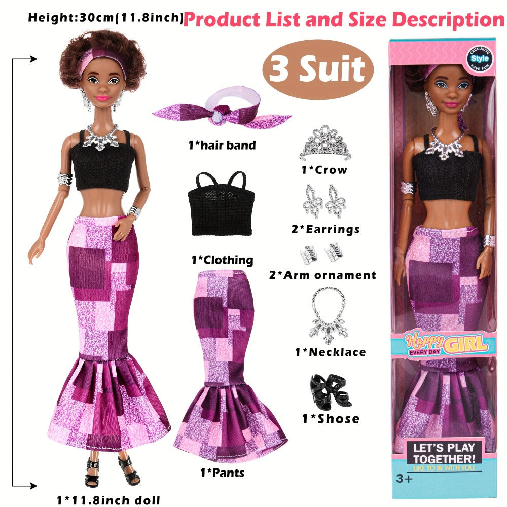 Six-Piece 11.5-Inch Fashion Doll Set with Curly-Hair Styles, Bohemian Outfits, Headbands and Jewelry — image 5