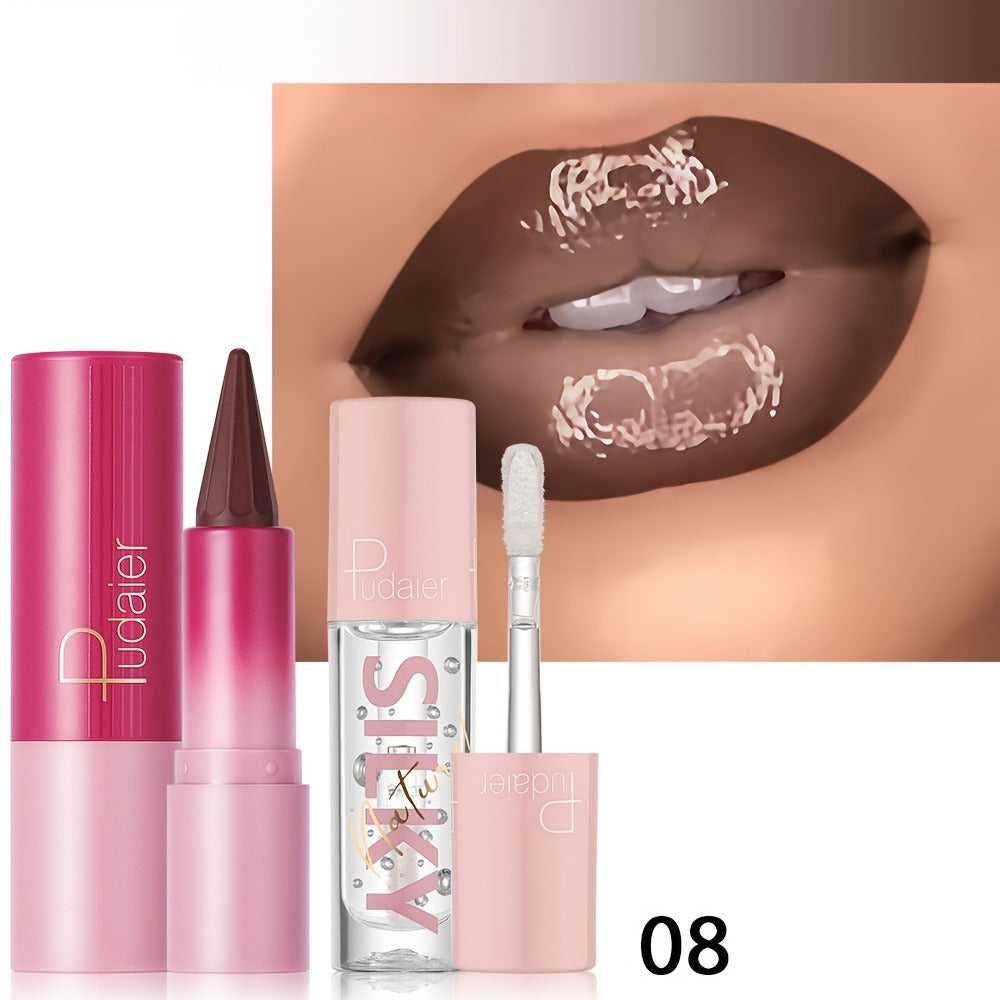 Lip Oil Lip Liner Duo 2-in-1 Precision Tip – Glossy Nourishing Hydrating Long-Lasting Silky Smooth Lip Color Pencil for Women