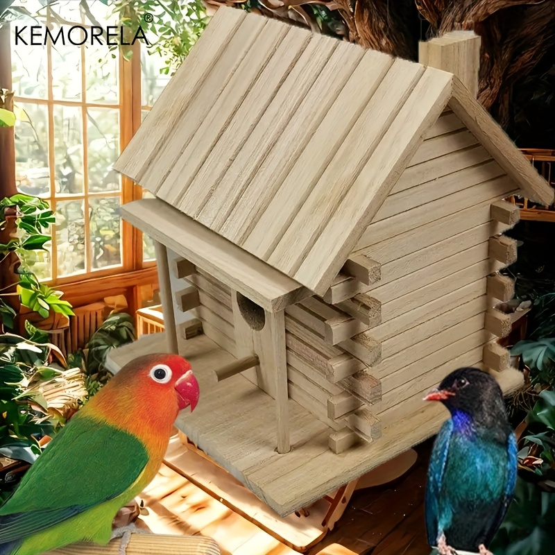 Wooden Bird Nest Breeding Box for Parrots & Small Birds – Hanging Outdoor Cage Accessory, Natural Solid Wood Birdhouse — imag
