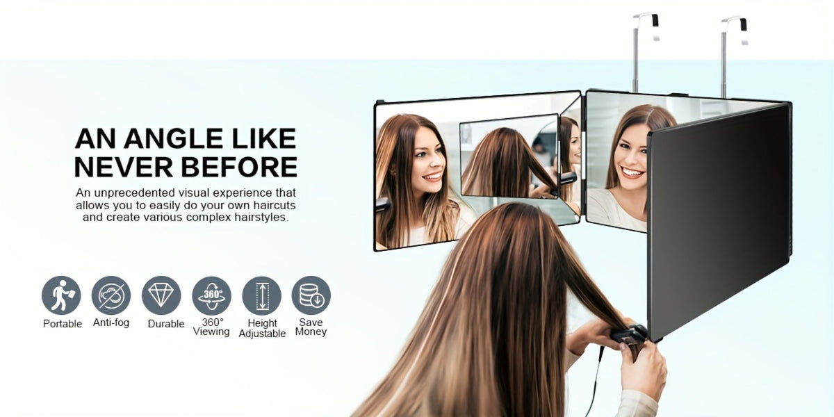 3 Way Mirror for Self Hair Cutting 360° Trifold Barber Mirror Set – Anti-Fog HD Glass, Oil-Rubbed Finish — image 12
