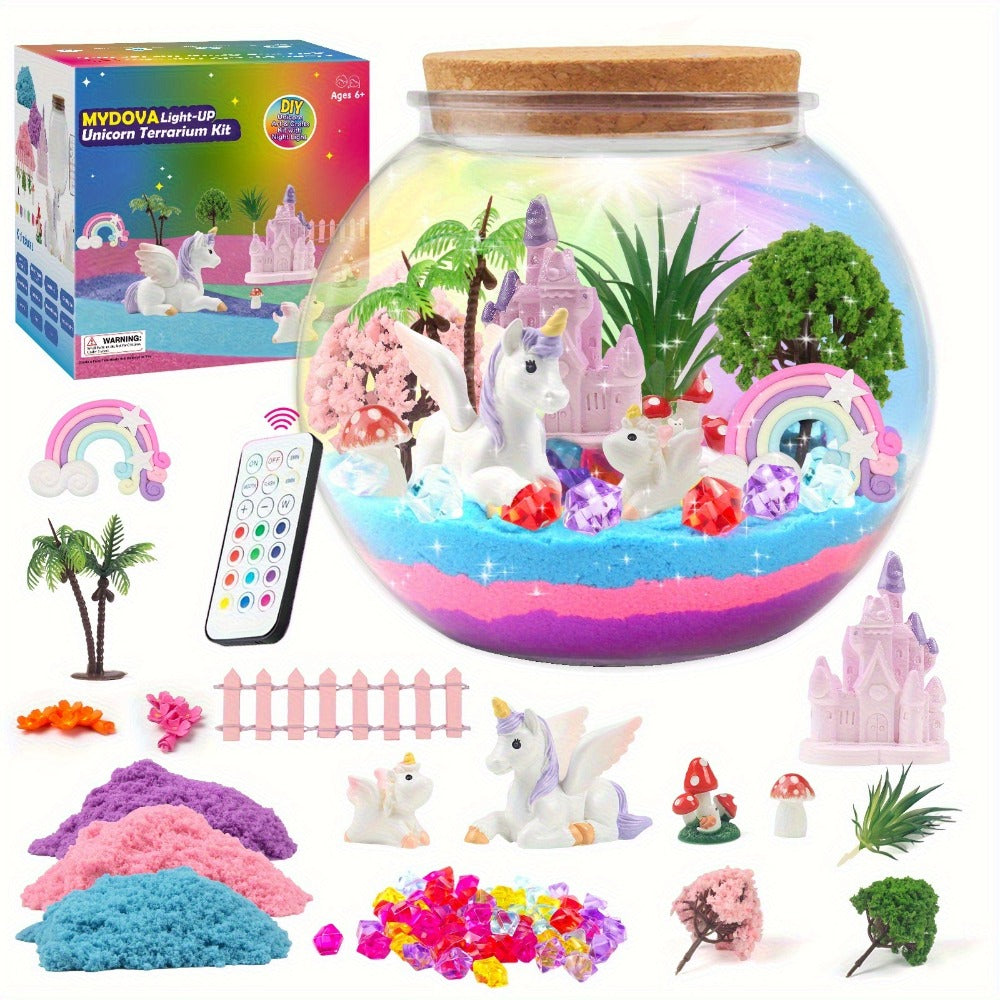 Unicorn Terrarium Craft Kit with Decorative Globe, Multicolor LED Light, Remote and Layered Sand Accessories — image 10