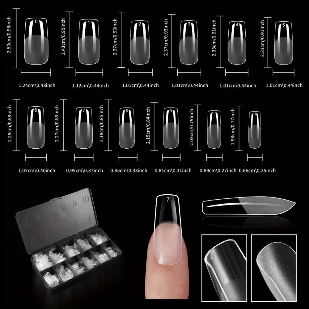 Gel Nail Tips 600 Pieces Clear Crystal Full Cover Nail Extensions – Almond Oval Coffin Stiletto Square Short Medium Long Soft