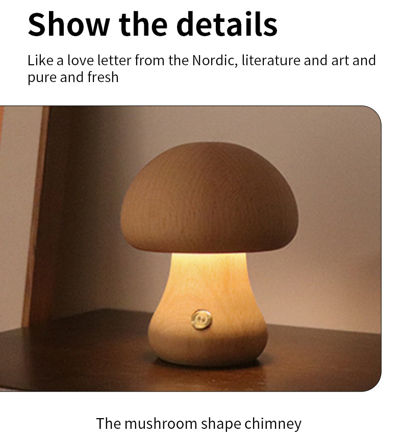 INS Wooden Cute Mushroom LED Night Light With Touch Switch  Bedside Table Lamp For Bedroom Childrens Room Sleeping Night Lamps Home Decor