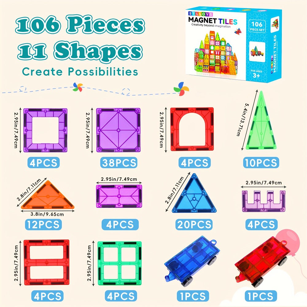 Magnetic Tiles Building Set for Kids 3 4 5 6 7 8 – 80 106 136 205pcs Clear 3D Magnet Building Blocks STEM Educational Toy Chi