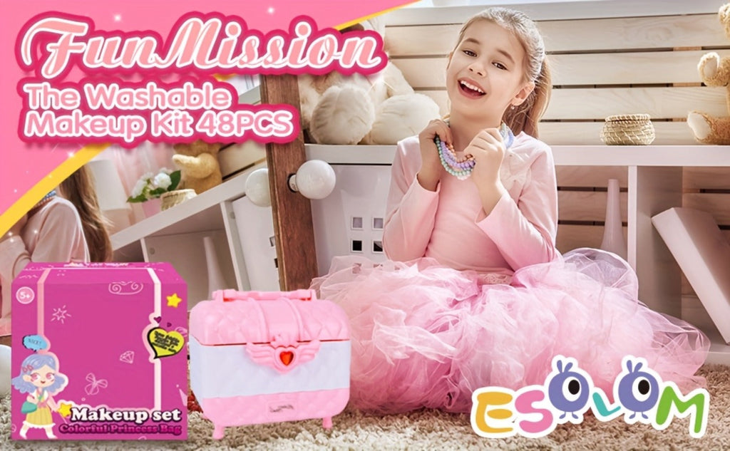 Kids Makeup Kit for Girls Ages 5-12, 48PCS Princess Pretend Play Cosmetics Set, Eyeshadow, Blush — image 9
