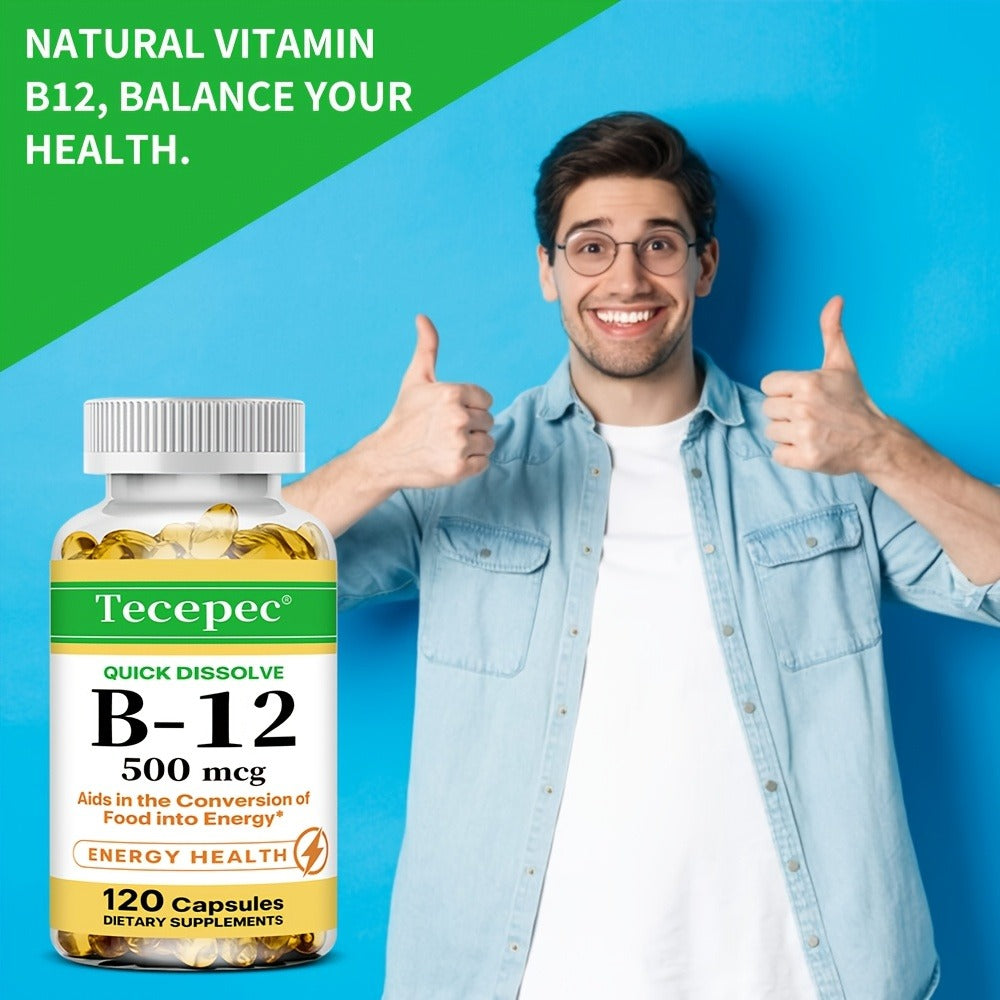 Vitamin B12 500mcg Capsules 120 Count for Women Men for Bath Time, Home Spa and Personal Care — image 3