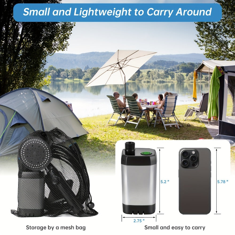 Portable Camping Shower – 6000mAh Battery, 120-Min Runtime, 6 Spray Modes, Smart Display, for Camping, Car Washing, Pet Clean