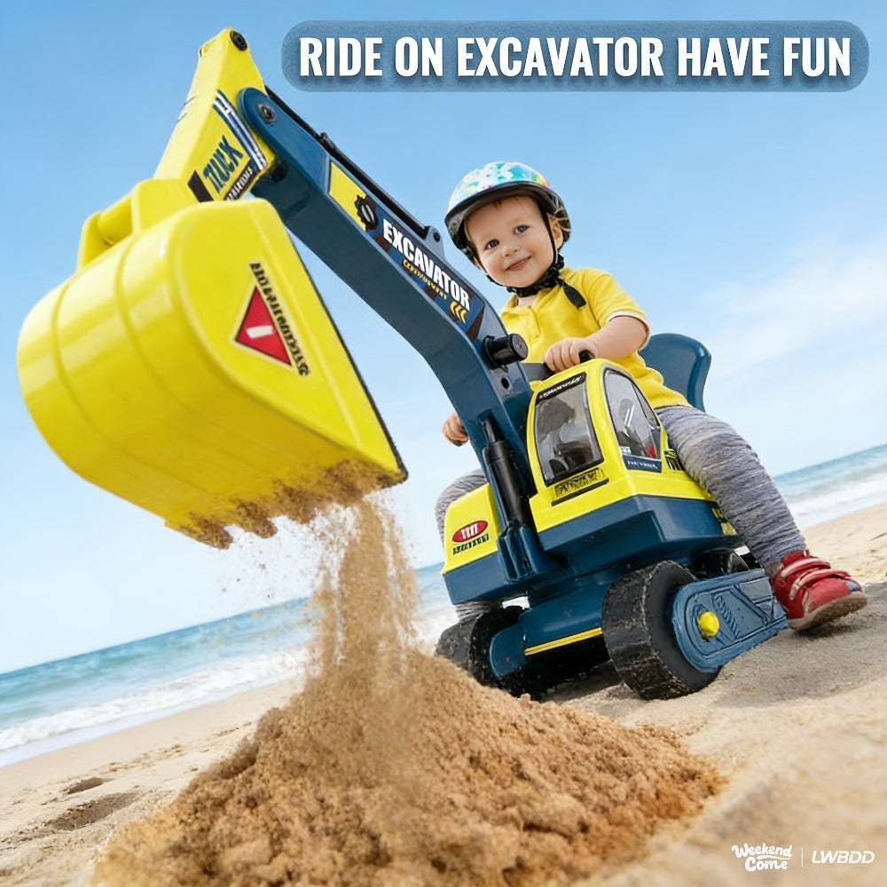 Kids Ride On Excavator Toy Large Beach Sand Digger with Working Scoop Arm, Outdoor Engineering Construction Toy for Toddlers 