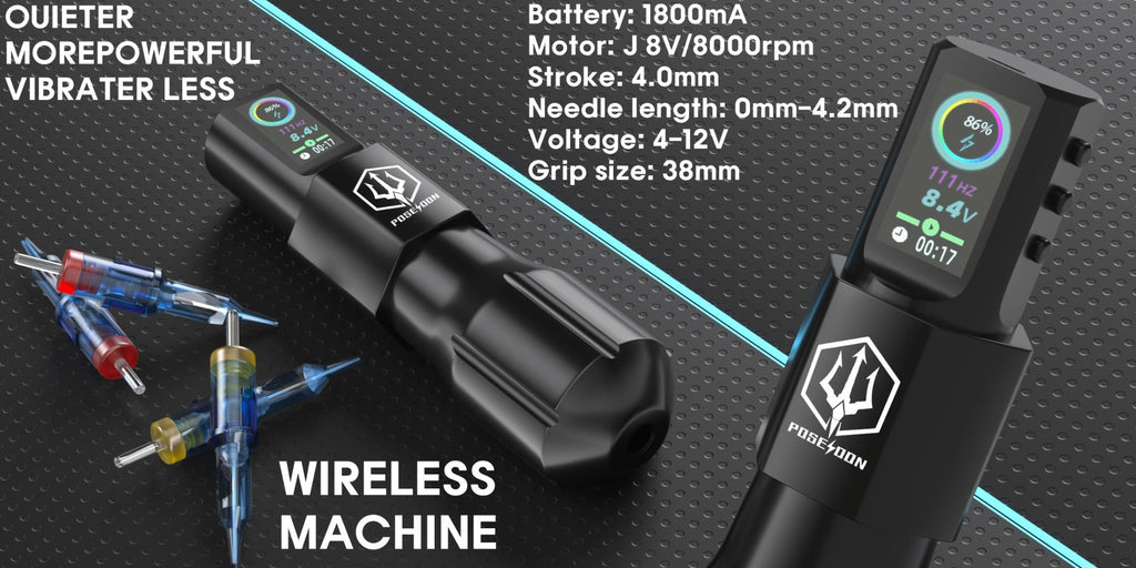 POSEIDON LTK08 Tattoo Kit with 1800mAh Color-Display Pen, 20 Cartridges, 11 Inks and Carry Case — image 10