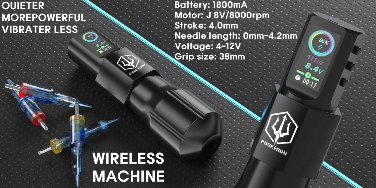 POSEIDON LTK08 Tattoo Kit with 1800mAh Color-Display Pen, 20 Cartridges, 11 Inks and Carry Case — image 10