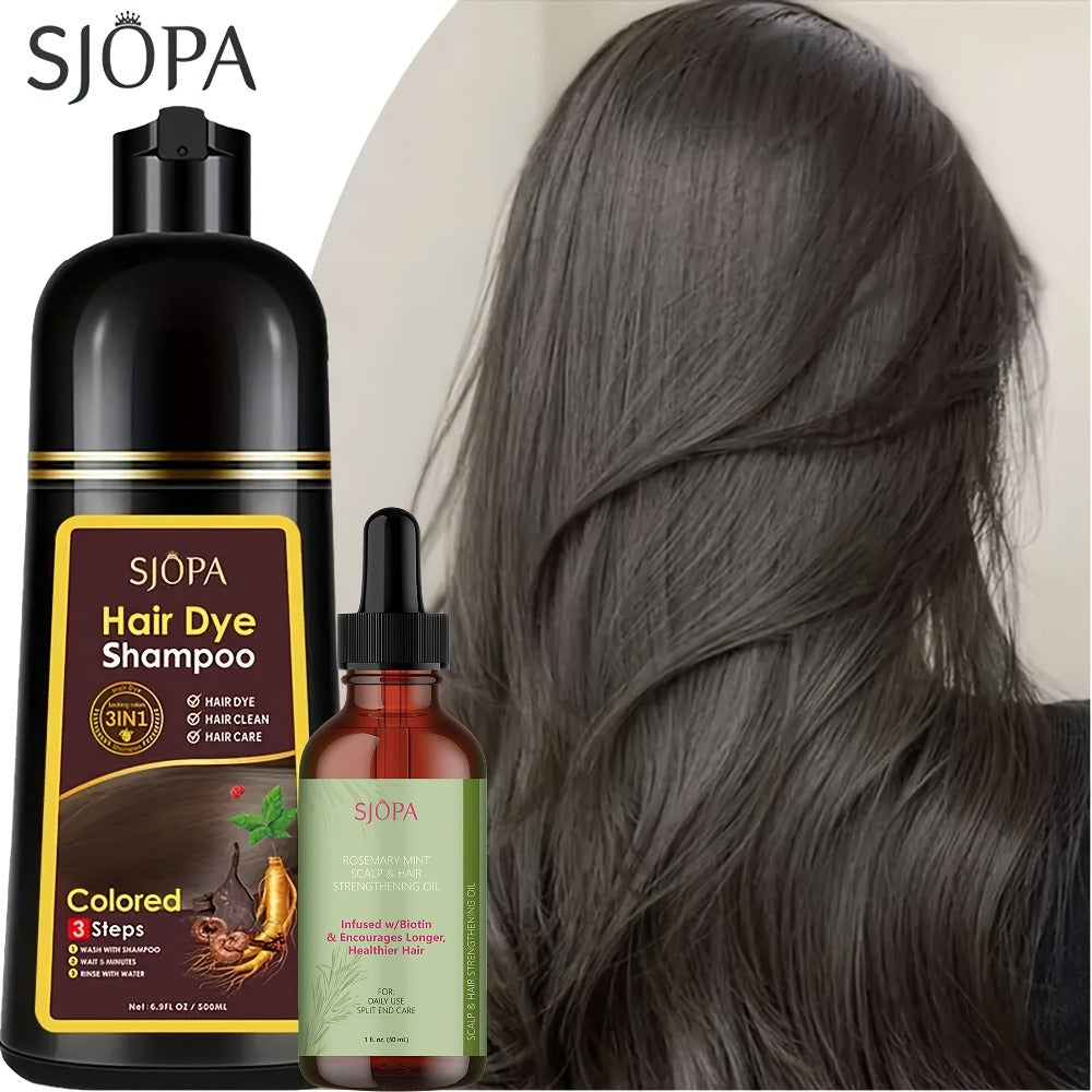 Hair Dye Shampoo, SJOPA 500ml Bottle and Rosemary Hair Oil Set with Seven Color Options for At-Home Color Selection — image 1