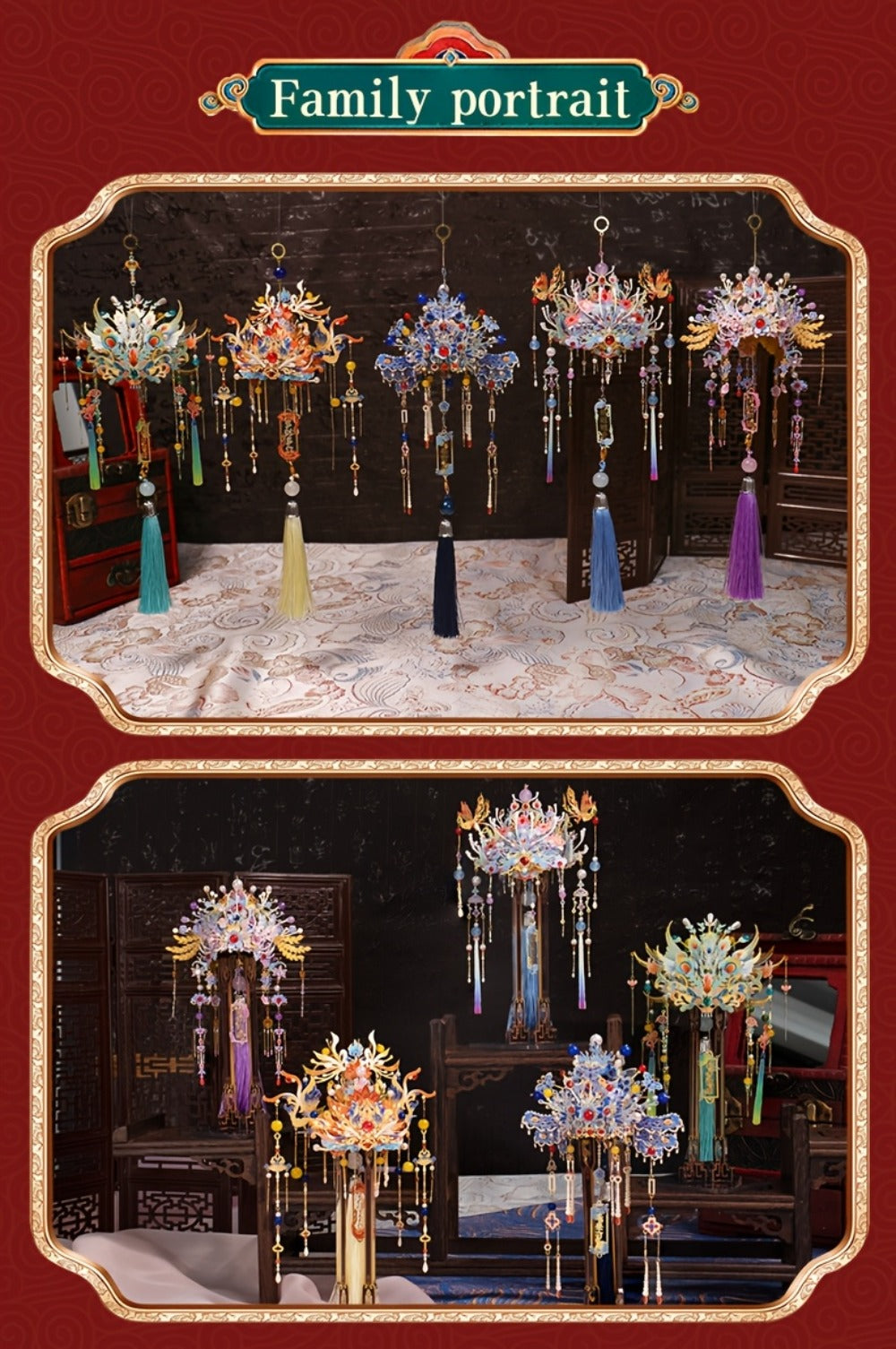3D Metal Puzzle Phoenix Crown Qingluan – Blue & Gold DIY Assembly with Beads & Tassels, Chinese Mythology Art Collectible — i