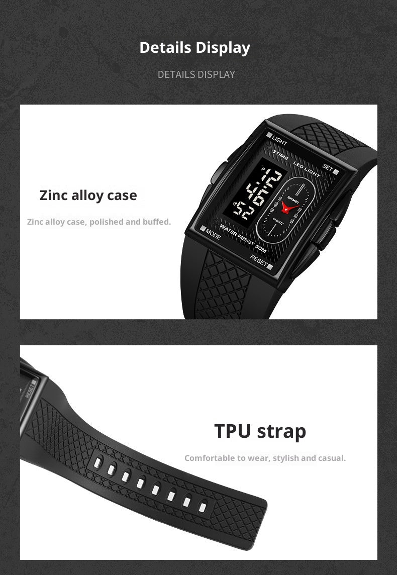 Simple Student Youth Fashion Trend Double Display Multi-functional Sports Waterproof Electronic Watch