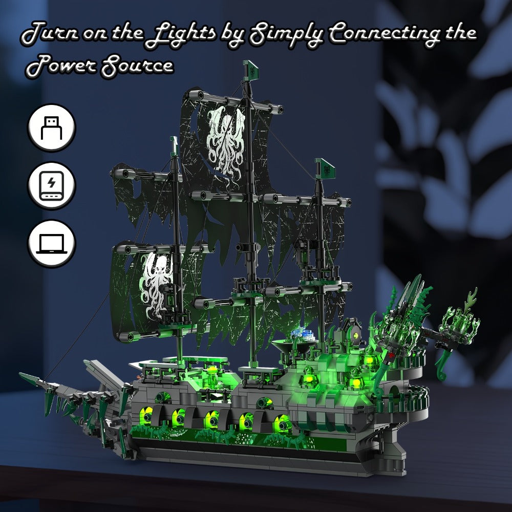 Flying Dutchman Pirate Ship Building Blocks Ghost Ship Model 40001 with LED Lights, Adult Teen Collector Construction Kit — i