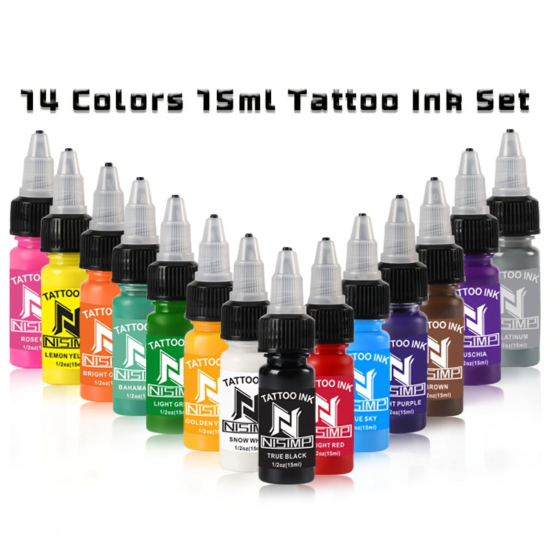 Tattoo Ink NISIMP 7- or 14-Color Gift Box Set with Transparent Bottles and Two Configurations — image 4