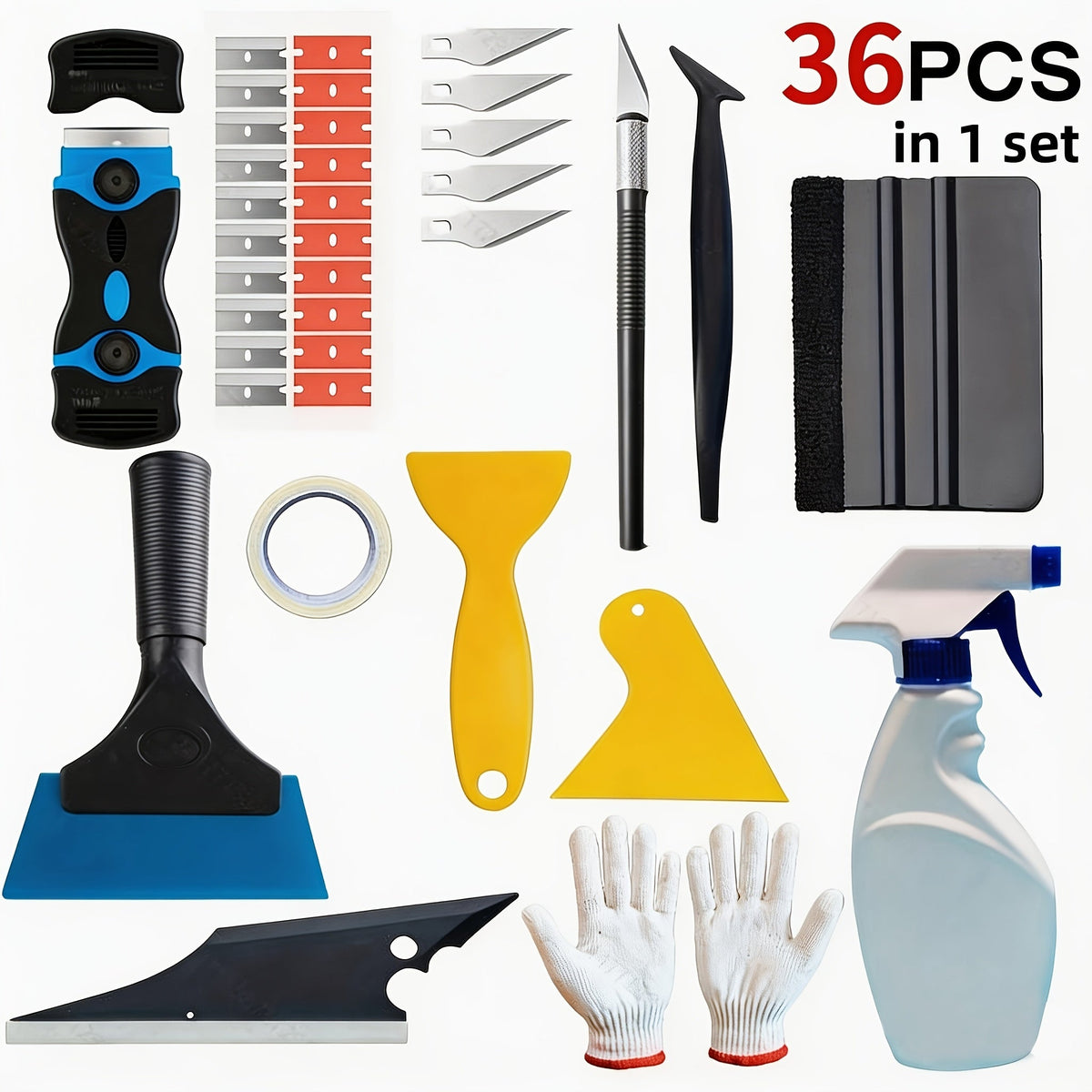 Window Tint Tool Kit 36PCS Felt Squeegee Scraper Set for Car Vinyl Wrap Film Installation DIY Beginner Window Tinting Tools C