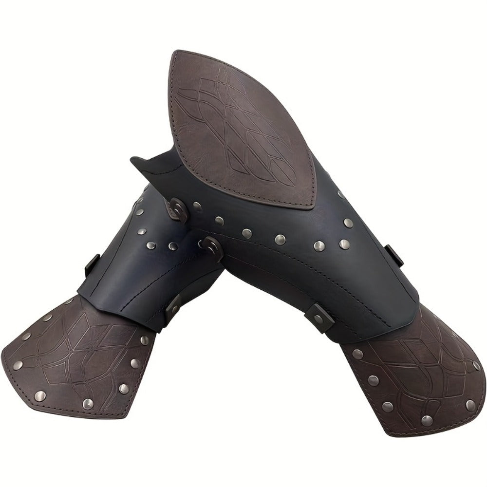 Costume Accessories 2-Piece Embossed Faux Leather Arm Guards with Buckle Straps in Black for Themed Events — image 6
