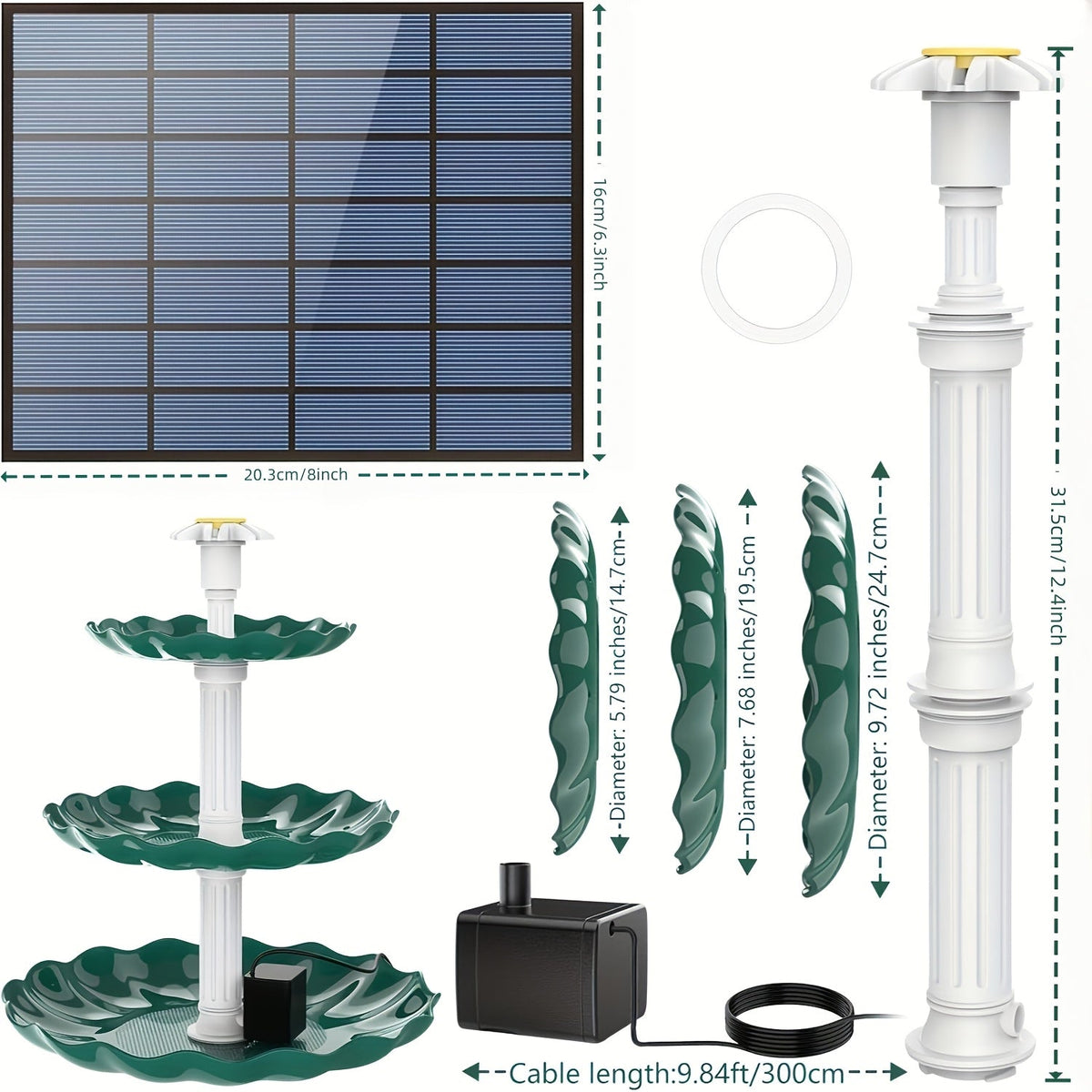 Bird Bath Fountain Solar 3-Tier – Outdoor Garden & Courtyard Decor — image 2