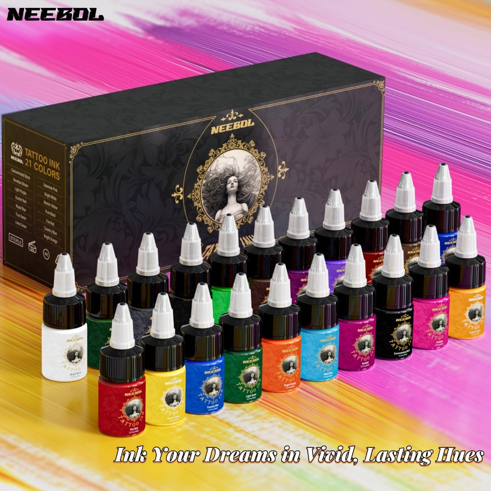 Tattoo Ink 14- or 21-Color Set with 0.5oz 15ml Bottles and Two Palette Choices for Color Selection — image 2