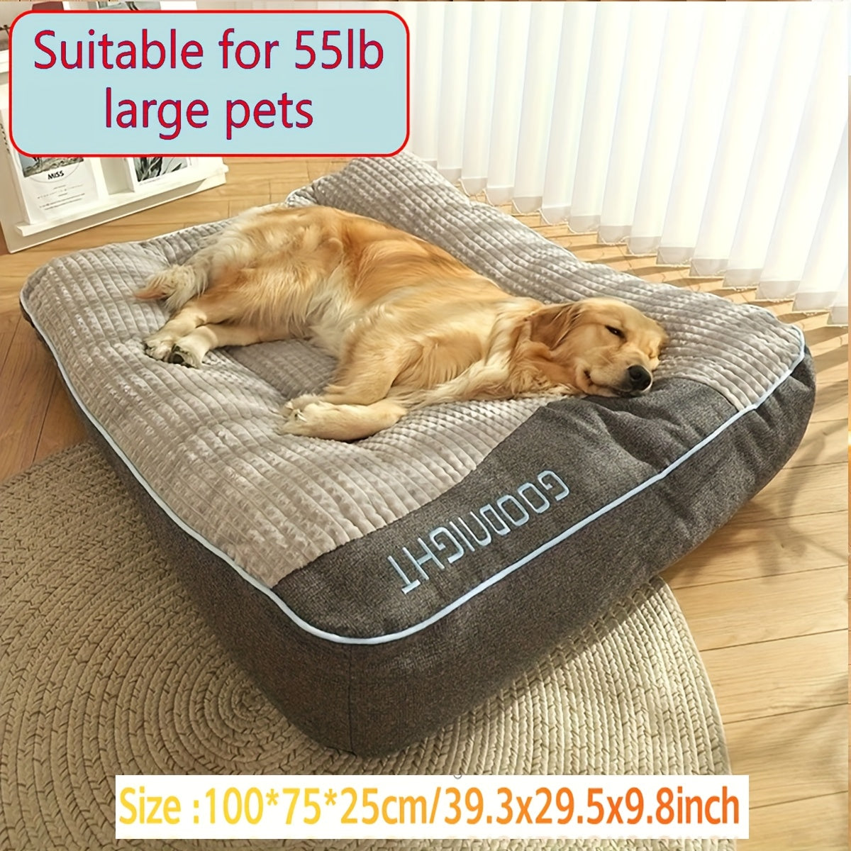 Gray Rectangular Dog Bed with Thick Polyester Fiber Cushion, Four Size Options and Included Grooming Tool — image 17
