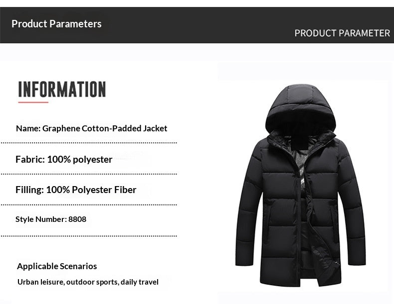 New Mens Graphene Cotton Jacket With A Detachable Hoodextra-thick And On-trend