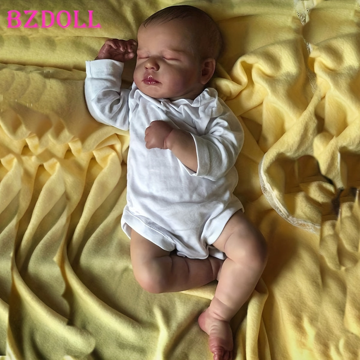 Sleeping 20-Inch Baby Doll with Cloth Body, White Long-Sleeve Outfit and 50 cm Size Label for Display — image 8