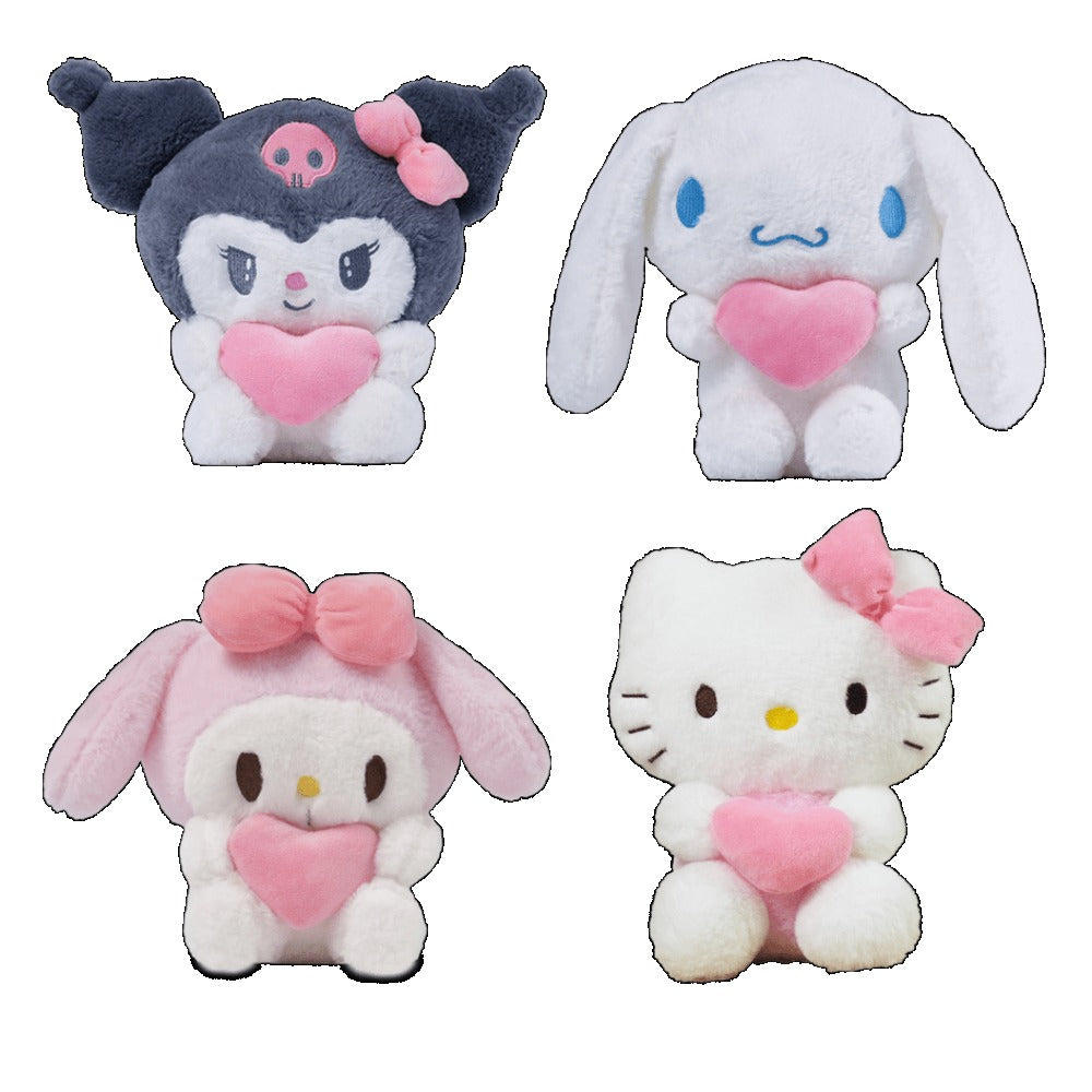 Plush Toy Heart-Holding Character Set with Five Pieces and Four Style Choices for Character Display, Room Decor and Gift Pres