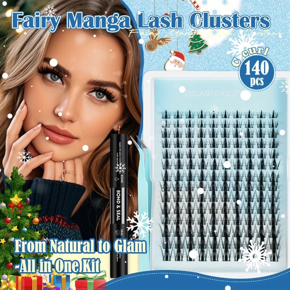 Fairy Lash Clusters Kit in a Spiky Wet-Look Manga Anime C Curl Design for Individual Eyelash Extensions at 8mm-18mm — image 1