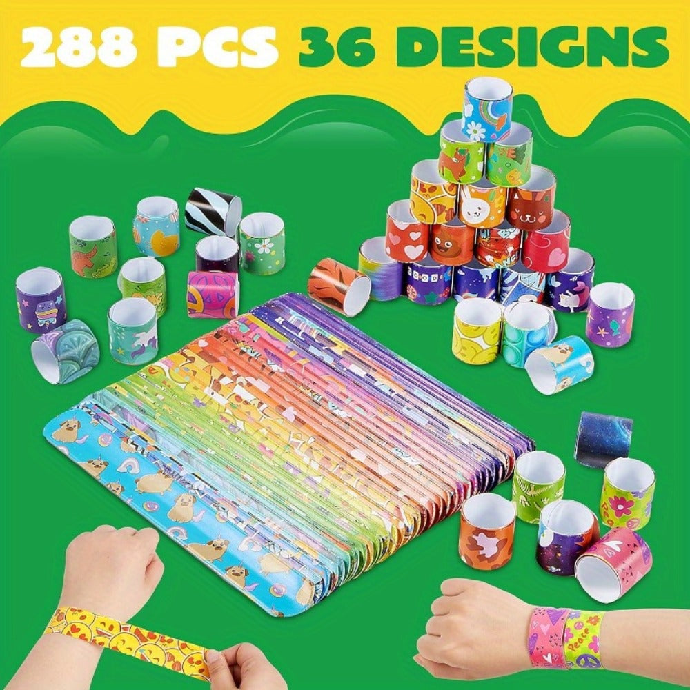 288 Pcs Slap Bracelets Party Favors Bulk Set, 36 Colorful Designs for Kids, Classroom Prizes, Goodie Bags — image 5