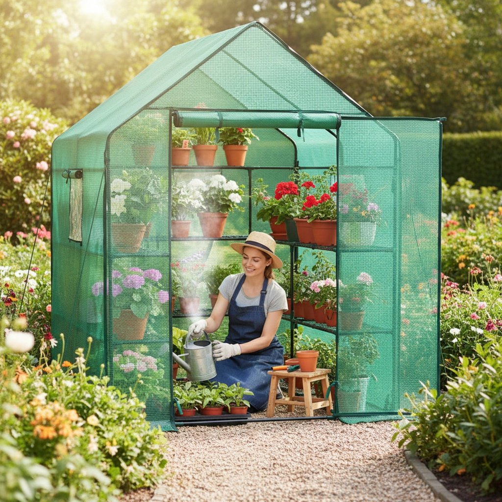 Walk-In Greenhouse Outdoor with Screen Windows, PE Cover, Portable Plant Shelter with Shelving Clips — image 8