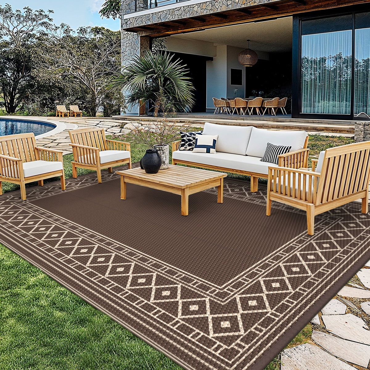 Outdoor Reversible Plastic Straw Rug for Patio Deck RV Camping – Waterproof UV-Resistant Lightweight Mat, Multiple Sizes & Co