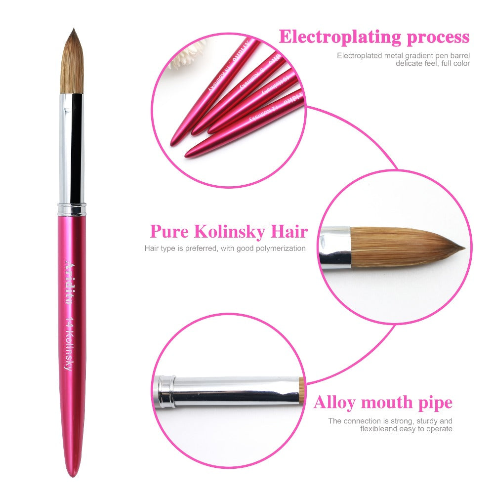 Kolinsky Acrylic Nail Brush Set 100% Pure Kolinsky Hair Flat Shape Sizes #10 #12 #14 – Professional Nail Art Sculpting Extens