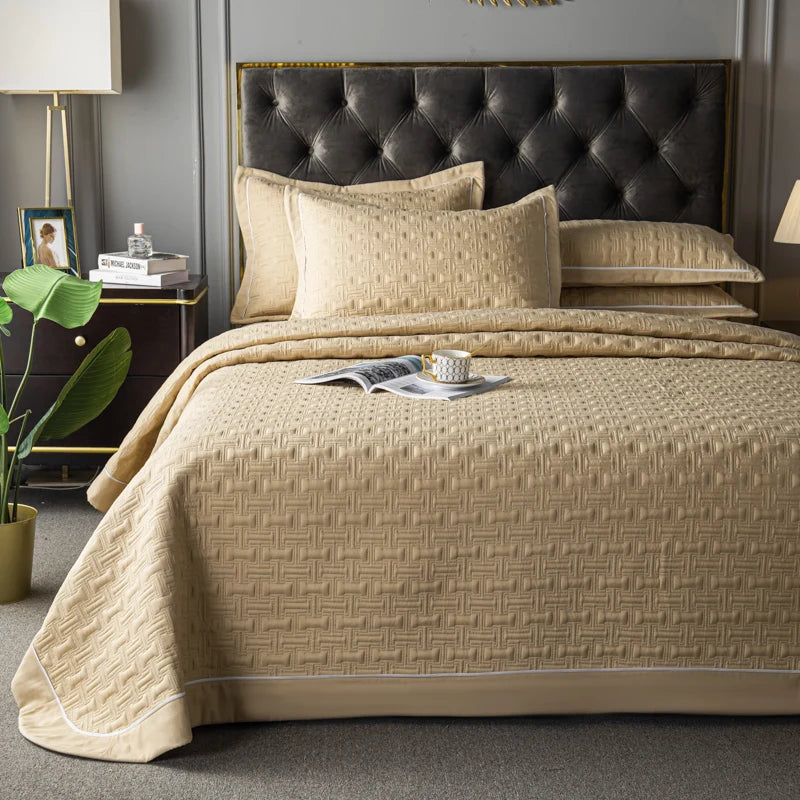 Quilted Padded Continental Bed Cover Three Piece Set