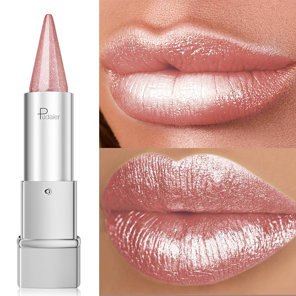 24H Waterproof Metallic Lipstick 5 Shades Pearlescent Sparkle Pearl Finish, for Makeup, Travel and Everyday Vanity Use — imag